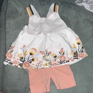 Cynthia Rowley 2 piece floral white tank and nude biker shorts